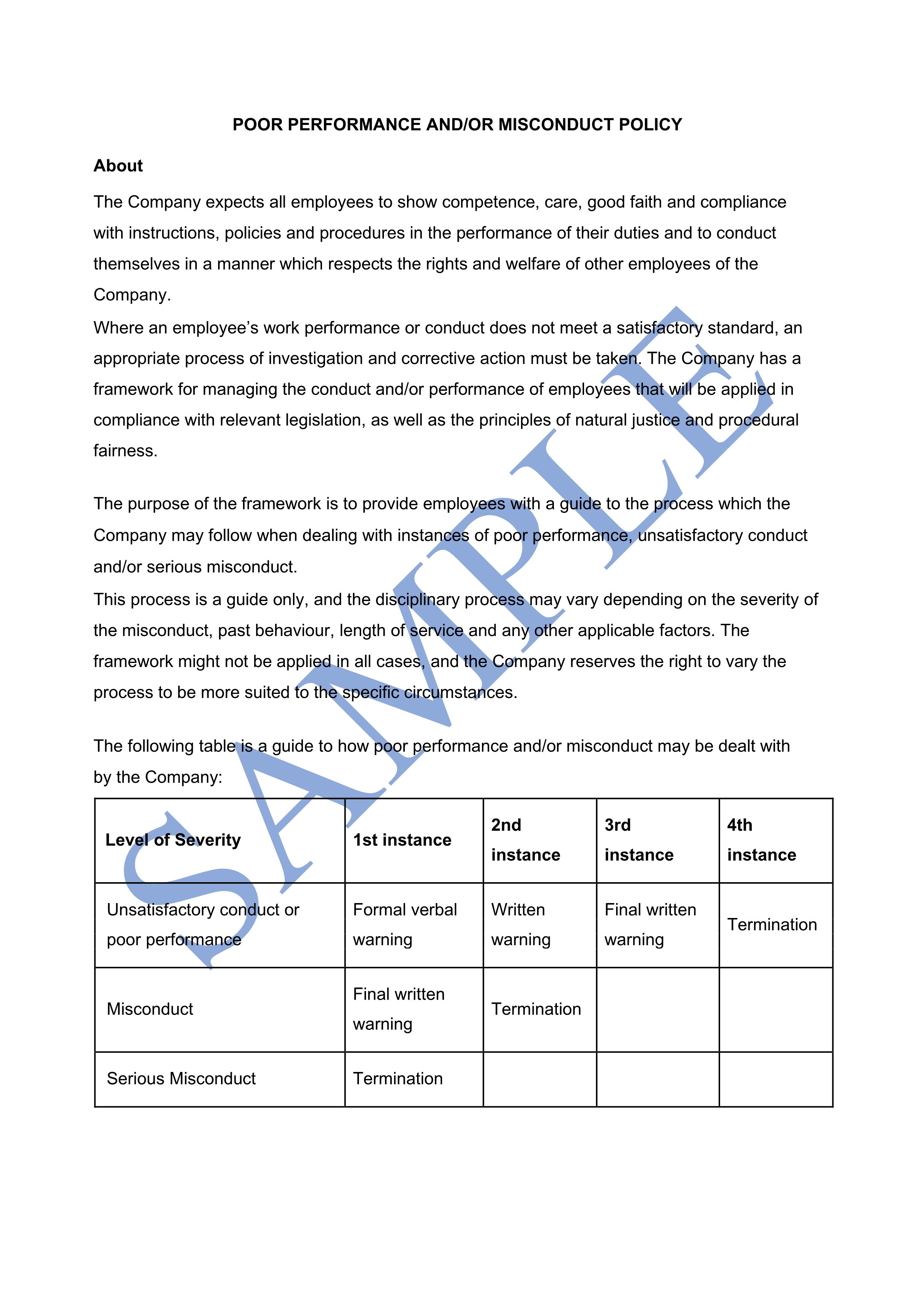 Poor Performance and/or Misconduct Policy